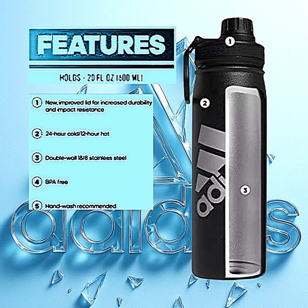 Adidas Matte Black Sports Bottle - Picture 5 of 6